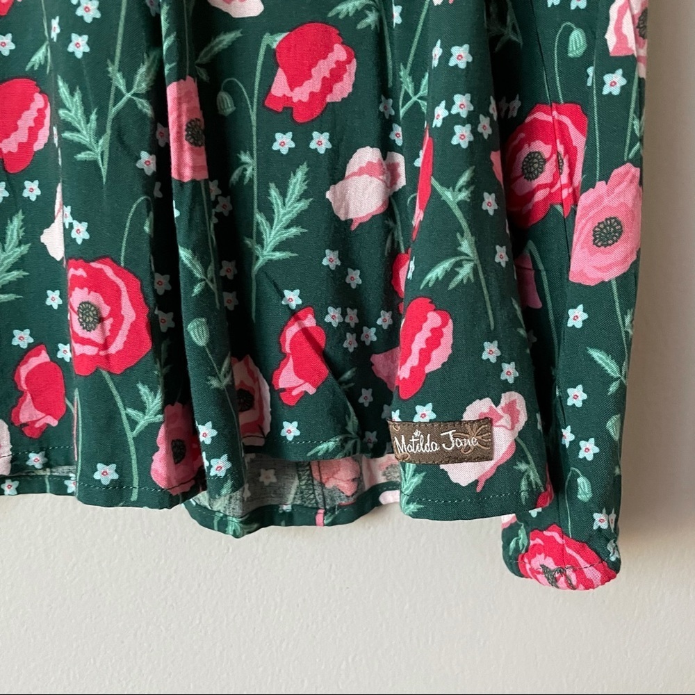 Matilda Jane Yesteryear Green & Pink Poppy Floral Long Sleeve Button Down Top - Picture 4 of 8
